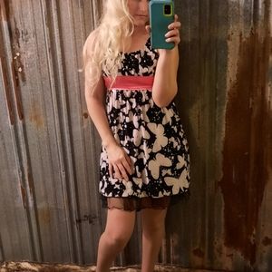 Gorgeous Butterfly Sequin B&W Lined Tie Back Empire Waist Midi Shift Dress